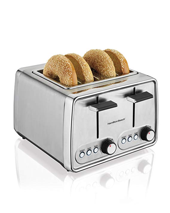 An image of Hamilton Beach 4-Slice Modern Chrome Cool Touch Wide Slot Toaster