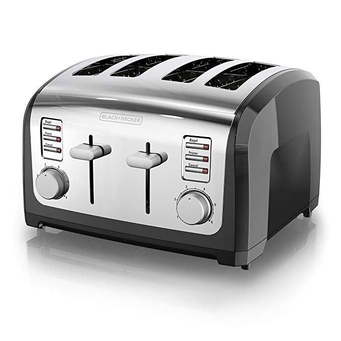 An image of BLACK+DECKER 120V Stainless Steel 4-Slice Black 6-Mode Wide Slot Toaster