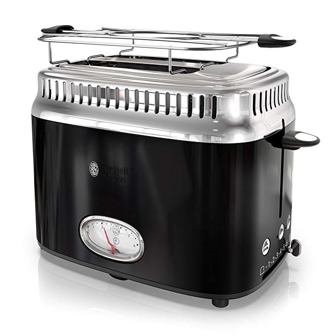 An image related to Russell Hobbs 850W Stainless Steel 2-Slice Classic Black 6-Mode Cool Touch Wide Slot Toaster