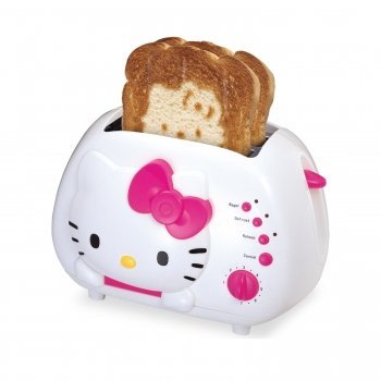 An image of Hello Kitty 2-Slice White and Pink 7-Mode Cool Touch Wide Slot Toaster | The Top Toasters 