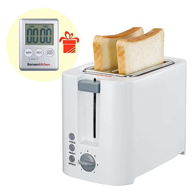 An image of Bonsenkitchen 2-Slice White 7-Mode Compact Cool Touch Toaster