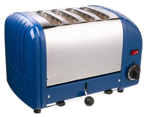 An image of Dualit Stainless Steel 4-Slice Classic Blue Wide Slot Toaster | The Top Toasters 