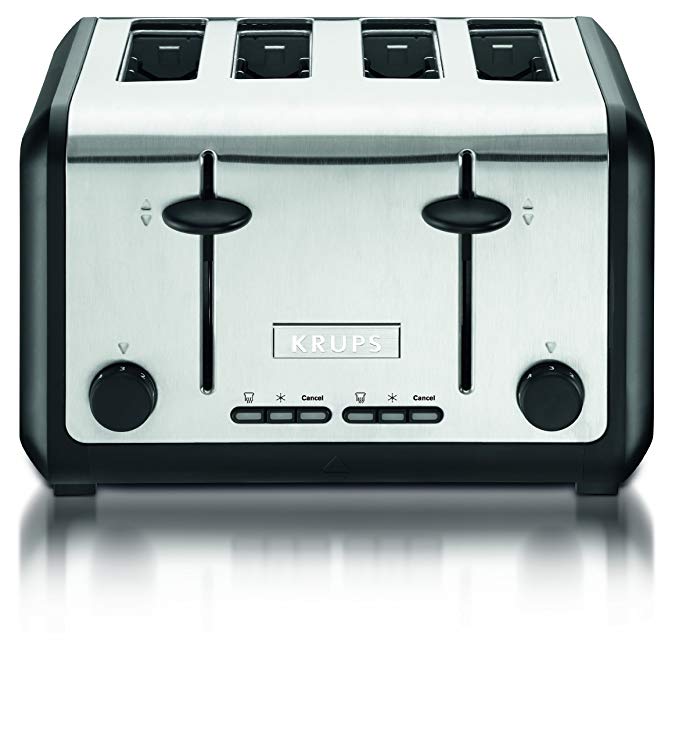 An image of Krups 1800W Stainless Steel 4-Slice Silver Cool Touch Toaster | The Top Toasters 