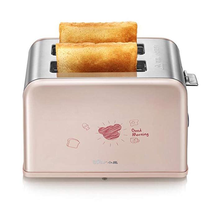 An image of BEAR 750W Stainless Steel 2-Slice Pink Wide Slot Toaster