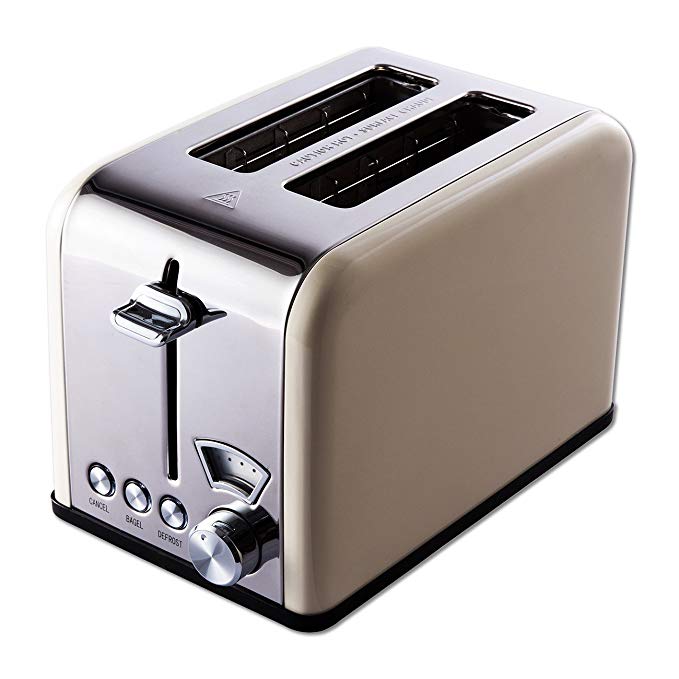 An image of Gohyo 825W Stainless Steel 2-Slice Beige 6-Mode Wide Slot Toaster | The Top Toasters 