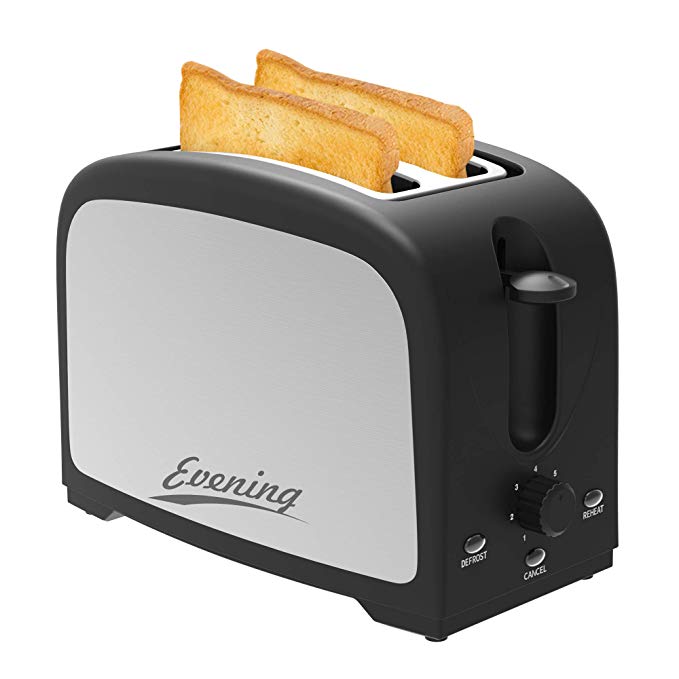 An image related to Evening 750W Stainless Steel 2-Slice Black 7-Mode Compact Cool Touch Wide Slot Toaster