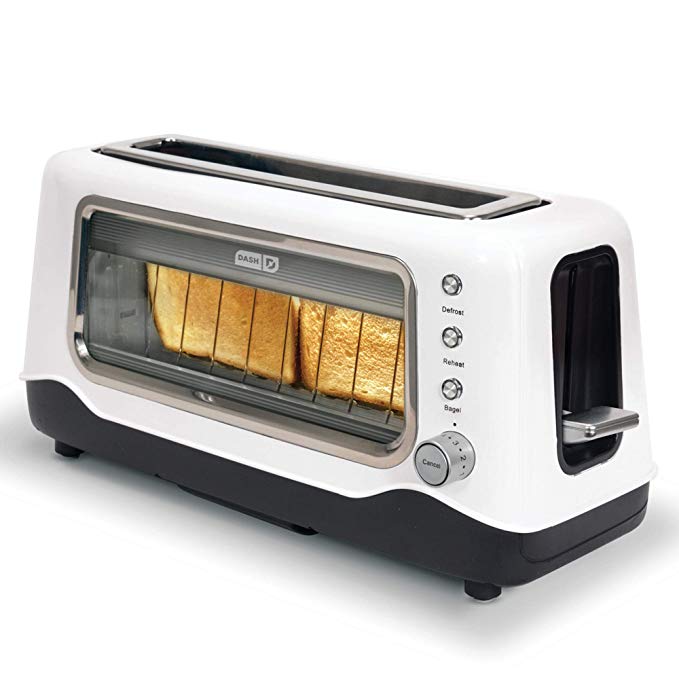 An image of DASH DVTS501WH White 7-Mode Compact Long Slot Toaster | The Top Toasters 