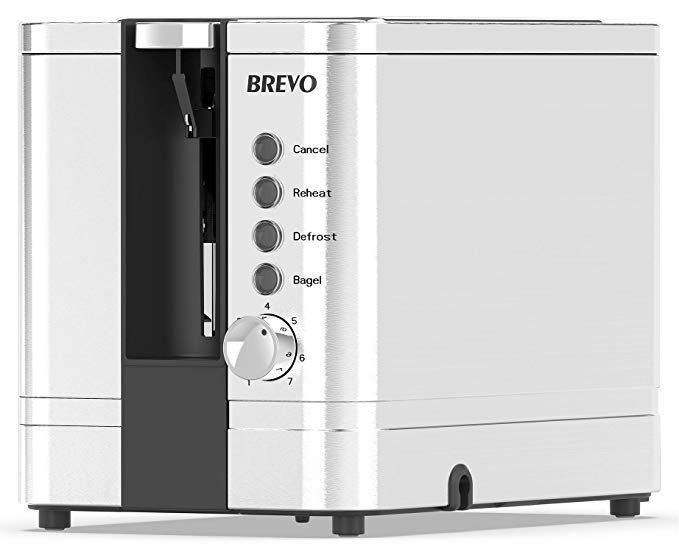 An image of BREVO 850W Stainless Steel 2-Slice 7-Mode Compact Wide Slot Toaster