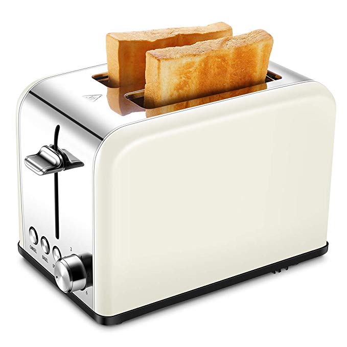 An image of Keemo Stainless Steel 2-Slice Cream 6-Mode Compact Wide Slot Toaster | The Top Toasters 