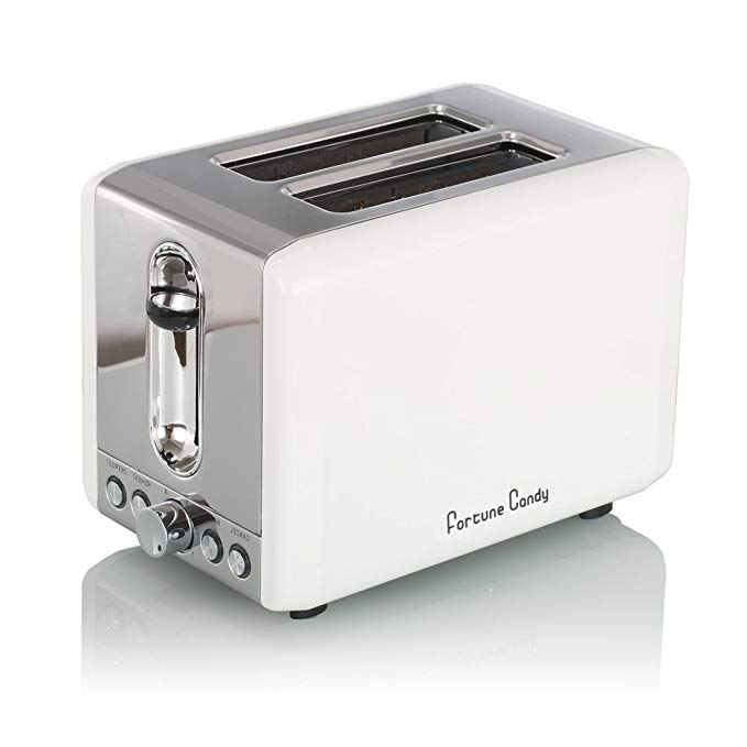 An image of Fortune Candy Stainless Steel 2-Slice White Wide Slot Toaster