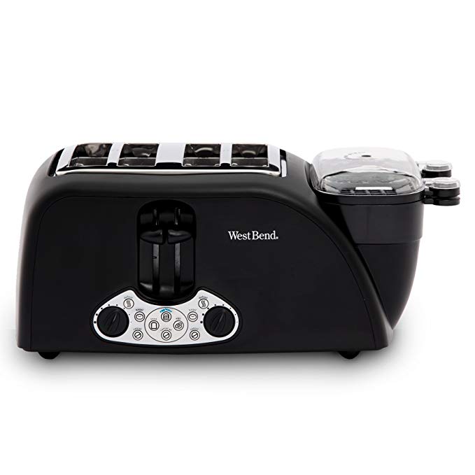 An image of West Bend 1800W 4-Slice Black Compact Wide Slot Toaster