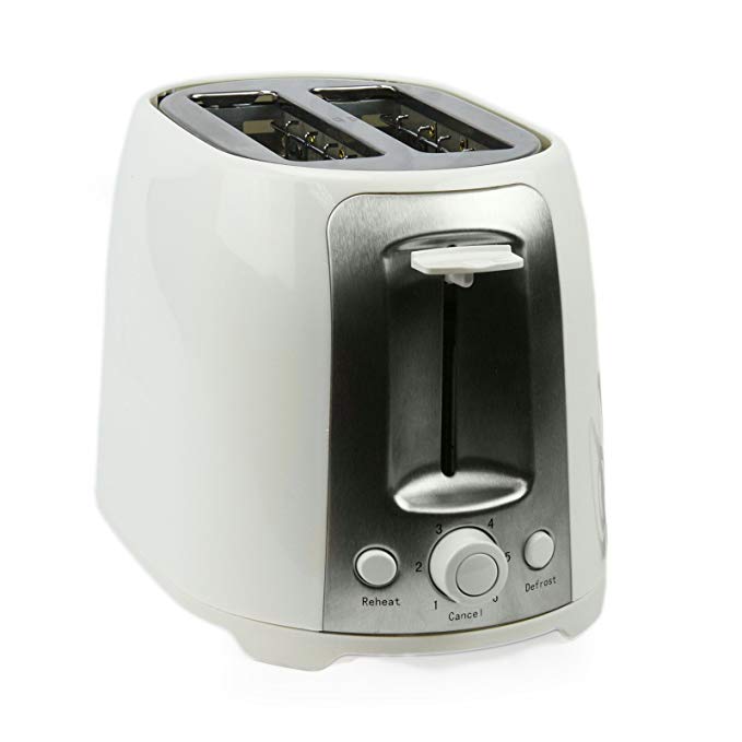 An image of Brentwood Ts-292w 800W Stainless Steel 2-Slice White and Stainless Steel 7-Mode Cool Touch Wide Slot Toaster | The Top Toasters 