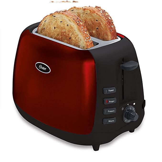 An image of Oster Stainless Steel 2-Slice Red and Black 7-Mode Wide Slot Toaster