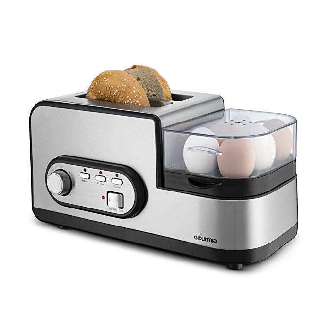 An image of Gourmia Stainless Steel 2-Slice Modern Black 7-Mode Compact Wide Slot Toaster | The Top Toasters 