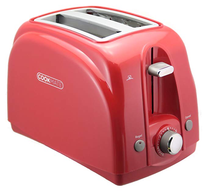 An image of Cookmate 750W 2-Slice Classic Red 7-Mode Wide Slot Toaster | The Top Toasters 