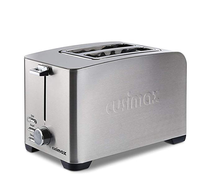 An image of CUSIMAX 850W Stainless Steel 2-Slice Silver 5-Mode Wide Slot Toaster | The Top Toasters 