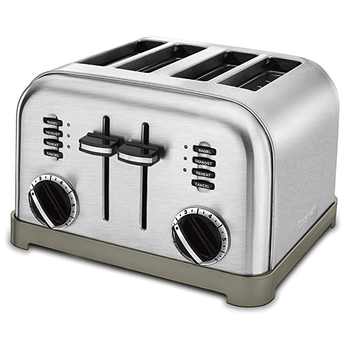 An image of Cuisinart CPT-180 Stainless Steel 4-Slice Classic Silver and Black 6-Mode Compact Wide Slot Toaster