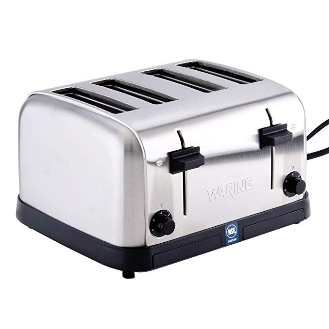 An image of Waring WCT708 1800W Stainless Steel 4-Slice Silver Wide Slot Toaster