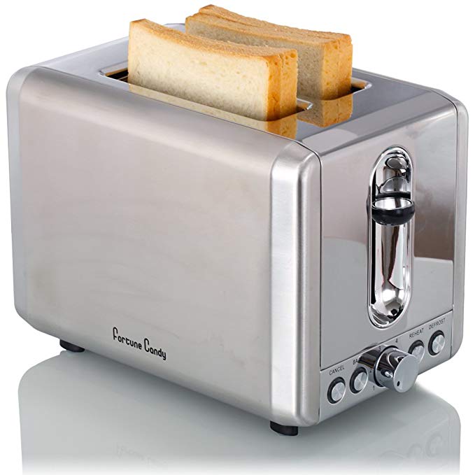 An image related to Fortune Candy Stainless Steel 2-Slice Modern Metal Wide Slot Toaster