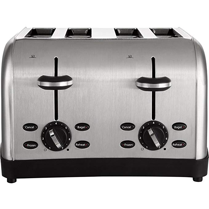 An image of Oster CKSTDFZM53 Stainless Steel 4-Slice Silver 7-Mode Wide Slot Toaster | The Top Toasters 