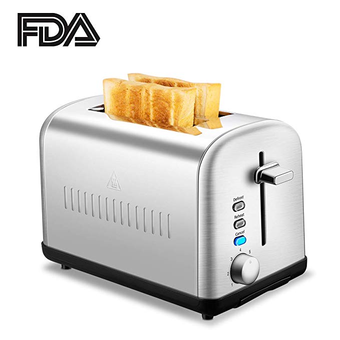 An image related to Chitomax 850W Stainless Steel 2-Slice Silver 7-Mode Compact Cool Touch Wide Slot Toaster