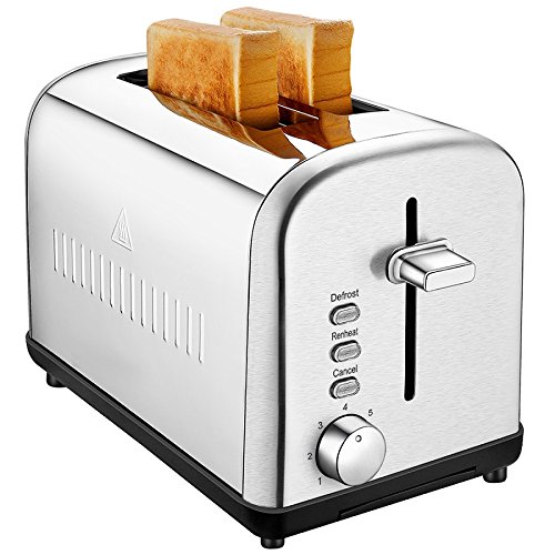 An image related to ToBox 850W Stainless Steel 2-Slice Classic Silver 7-Mode Compact Cool Touch Wide Slot Toaster