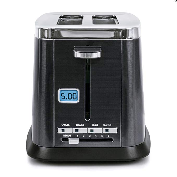 An image of BELLA 1000W Stainless Steel 2-Slice Black 6-Mode Wide Slot Toaster | The Top Toasters 