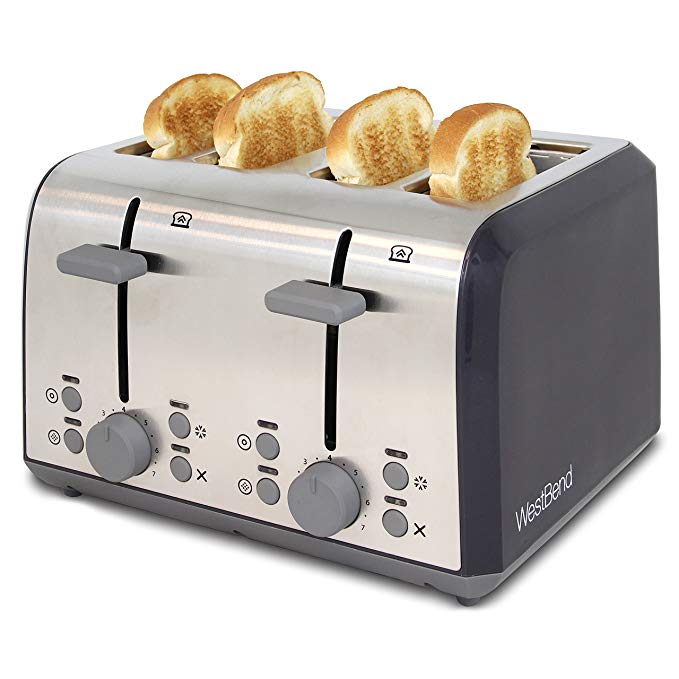 An image of West Bend 1500W 4-Slice Silver Wide Slot Toaster