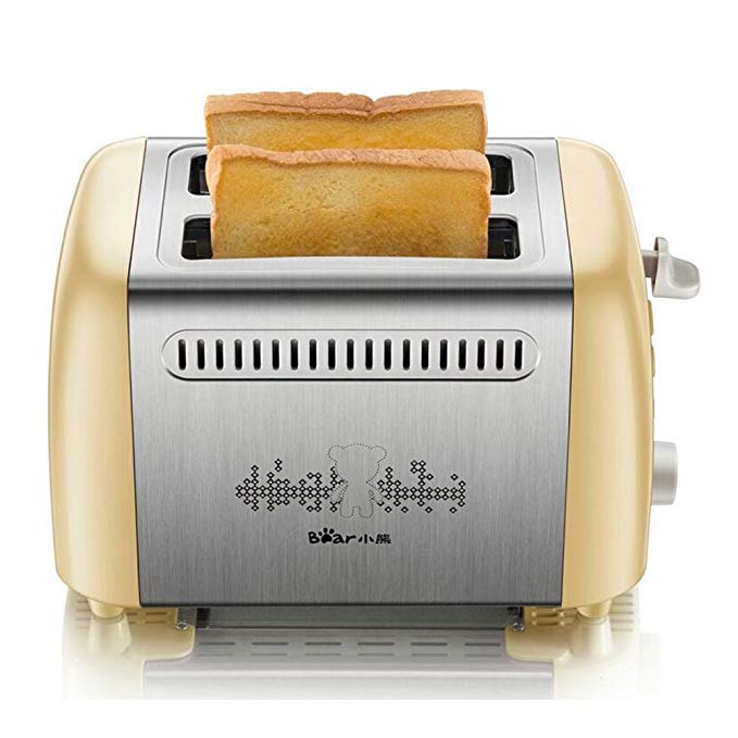 An image of BEAR 800W Stainless Steel 2-Slice Beige and Silver 6-Mode Wide Slot Toaster | The Top Toasters 