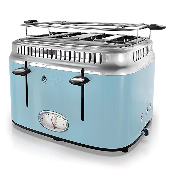 An image of Russell Hobbs Stainless Steel 4-Slice Classic Blue 6-Mode Toaster