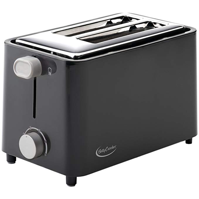 An image of Betty Crocker 2-Slice Black Cool Touch Wide Slot Toaster | The Top Toasters 