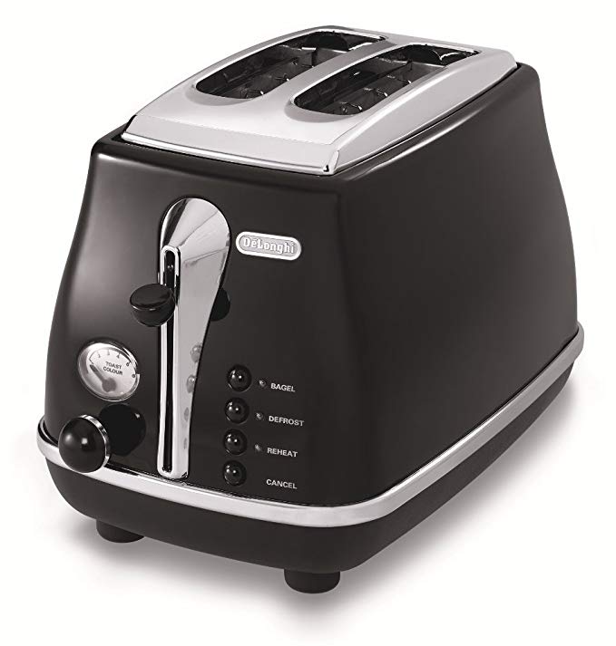 An image of DeLonghi Stainless Steel 2-Slice Black 6-Mode Cool Touch Long Slot Toaster | The Top Toasters 