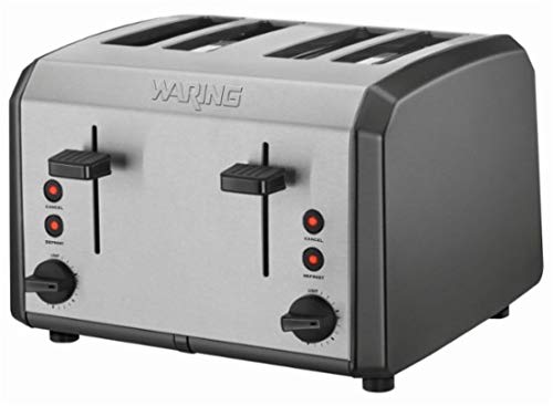 An image of Waring 1800W Stainless Steel 4-Slice Black Wide Slot Toaster