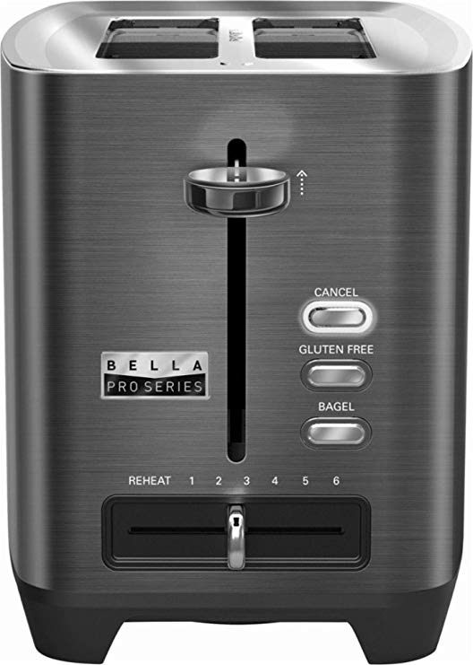 An image of BELLA Stainless Steel 2-Slice Black 6-Mode Wide Slot Toaster