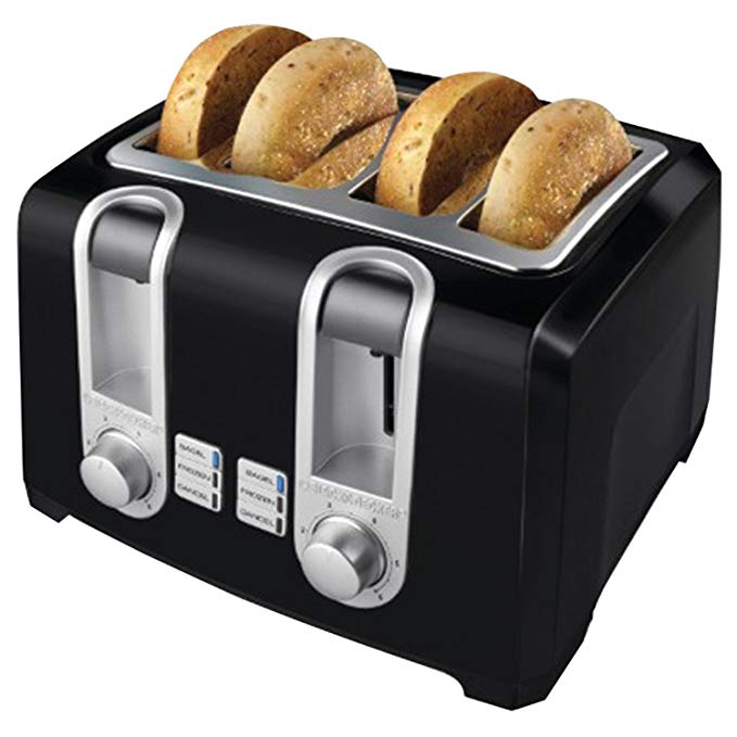 An image of BLACK+DECKER 1400W 4-Slice Black 6-Mode Cool Touch Wide Slot Toaster