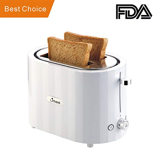 An image of LIMEE TR0803 Stainless Steel 2-Slice White Compact Wide Slot Toaster