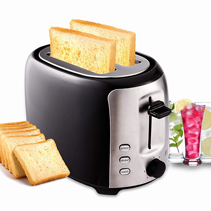 An image of Flagup 800W Stainless Steel 2-Slice Modern 7-Mode Cool Touch Wide Slot Toaster | The Top Toasters 