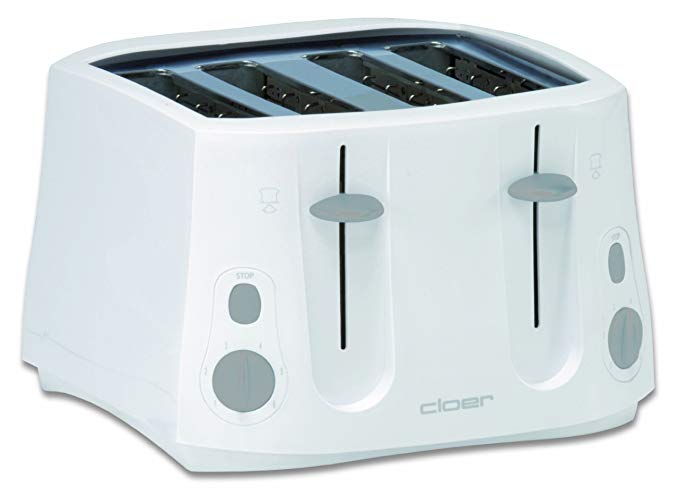 An image of Cloer 3321NA 4-Slice Modern White Cool Touch Toaster