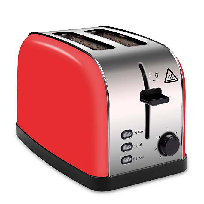 An image related to HOPPIC 850W Stainless Steel 2-Slice Red 7-Mode Wide Slot Toaster