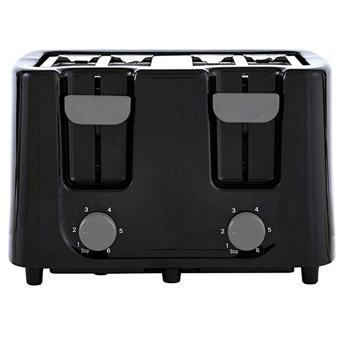 An image of Continental Electric 500W 4-Slice Black Cool Touch Wide Slot Toaster