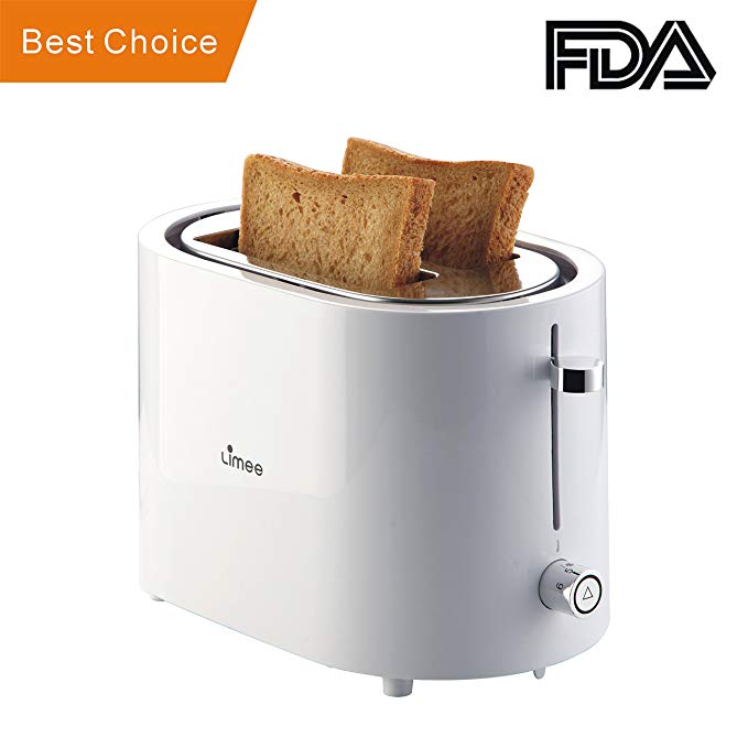 An image related to LIMEE TR0723 Stainless Steel 2-Slice White Compact Wide Slot Toaster