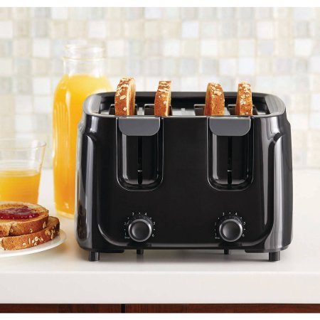 An image of Mainstays 4-Slice Black 6-Mode Toaster