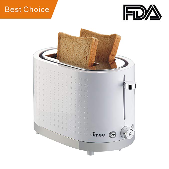 An image of LIMEE TR0113 Stainless Steel 2-Slice White Compact Wide Slot Toaster