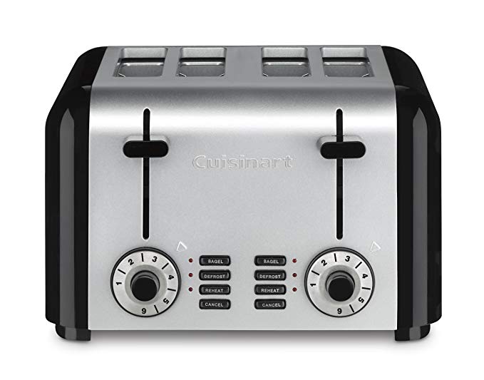 An image of Cuisinart CPT-340 Stainless Steel 4-Slice Classic Black and Silver 6-Mode Compact Wide Slot Toaster