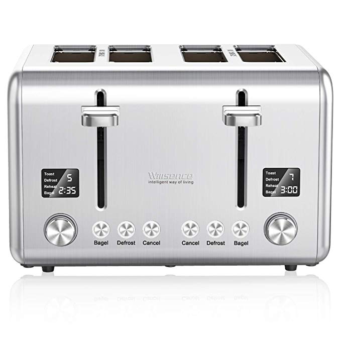 An image related to Willsence 1800W Stainless Steel 4-Slice Silver 9-Mode Wide Slot Toaster