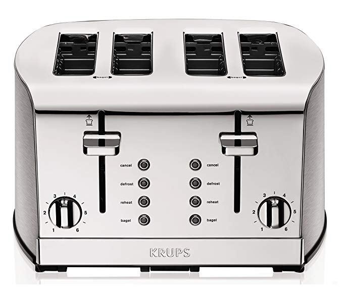 An image related to Krups 1500W Stainless Steel 4-Slice Chrome 6-Mode Wide Slot Toaster