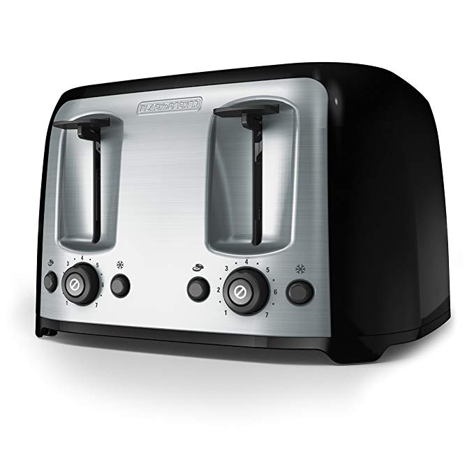 An image of BLACK+DECKER 1500W Stainless Steel 4-Slice Classic Black Wide Slot Toaster