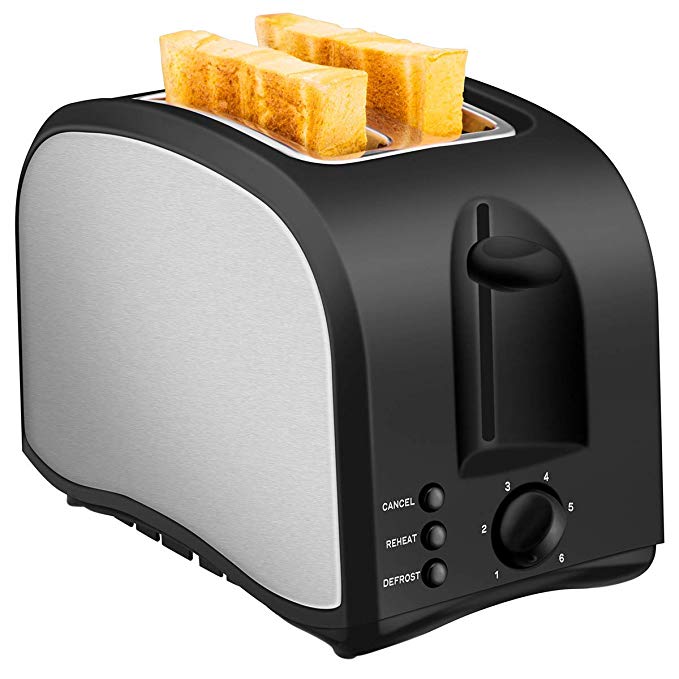 An image of Chitomax 850W Stainless Steel 2-Slice Black 7-Mode Compact Cool Touch Wide Slot Toaster | The Top Toasters 