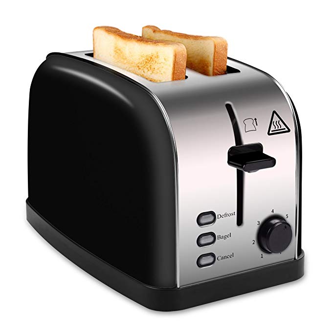 An image related to Madetec 850W Stainless Steel 2-Slice Black 7-Mode Wide Slot Toaster