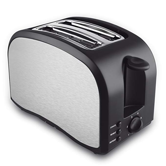 An image of Home Gizmo Stainless Steel 2-Slice Black 6-Mode Compact Cool Touch Wide Slot Toaster | The Top Toasters 